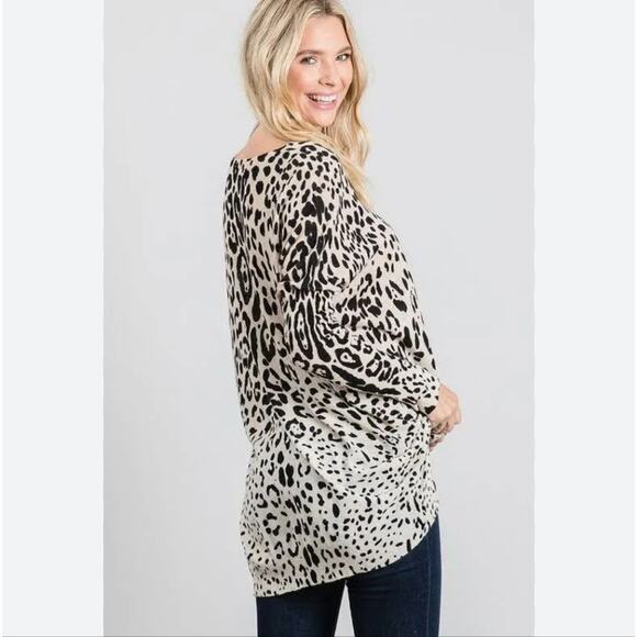 Ellison Tunic Sweater Linen Blend Animal Print V Neck Oversized Leopard Knit S - Picture 2 of 14